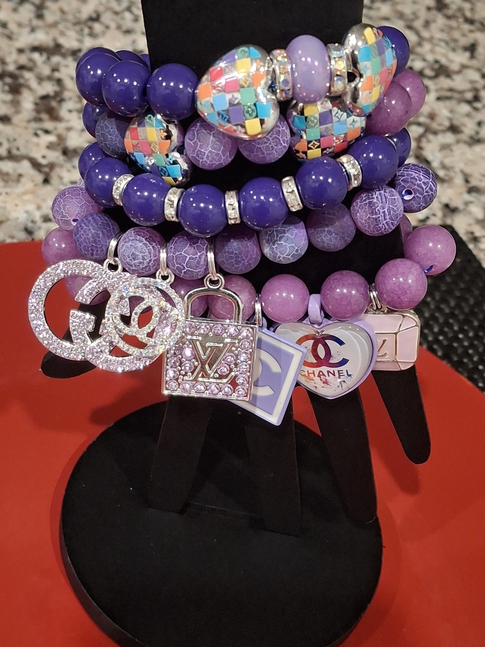 Luxury-Inspired Purple Beaded Charm Bracelet Set